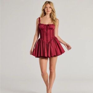 Windsor Red Babydoll Mini Dress Sleeveless Square Neck